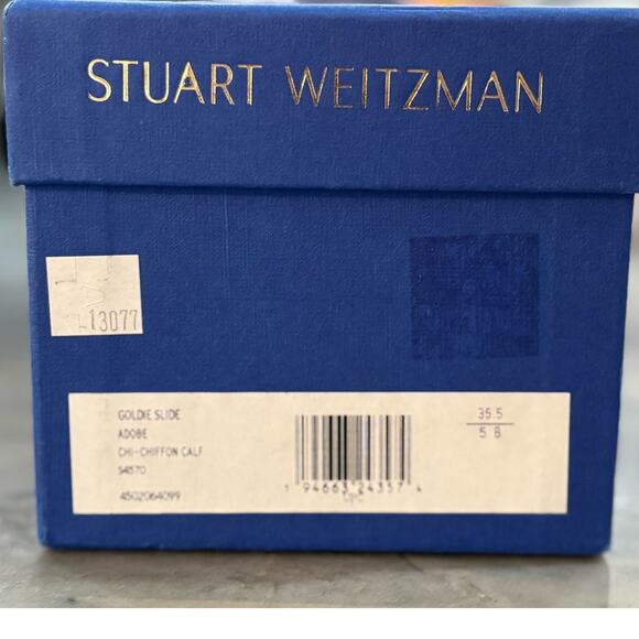 Stuart Weitzman Goldie Slide Adobe Chiffon Calf Size 5B - Picture 9 of 9